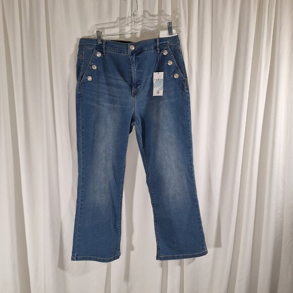 Curve Appeal Size 16 High-Rise Kick Flare Ankle Jeans Stretch Denim Plus Y2K NWT - Picture 1 of 13